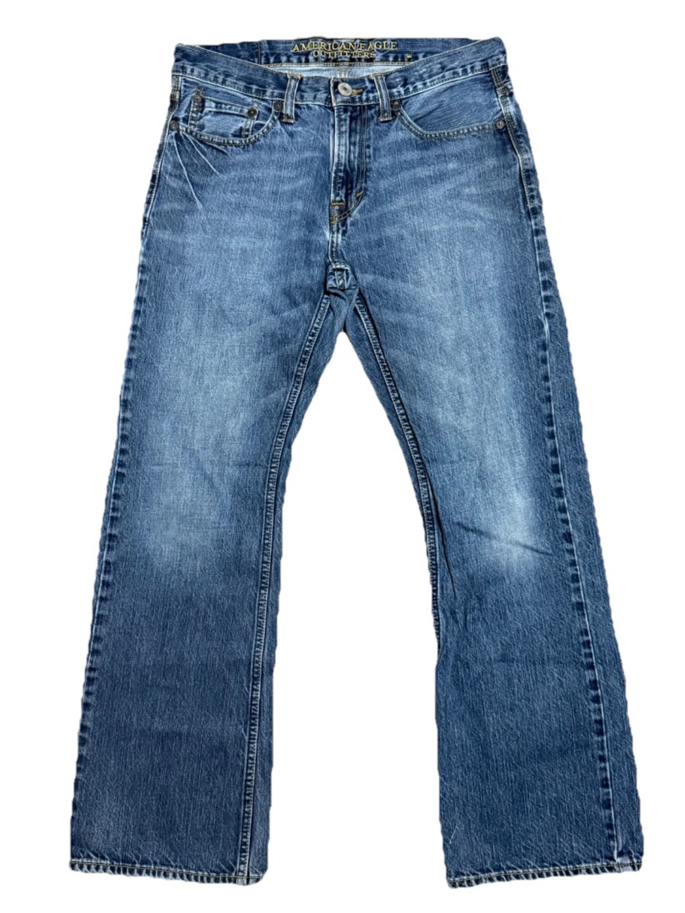 American Eagle Original Boot Mens Jeans 30 x 30 Blue Whiskered Y2K Medium Wash